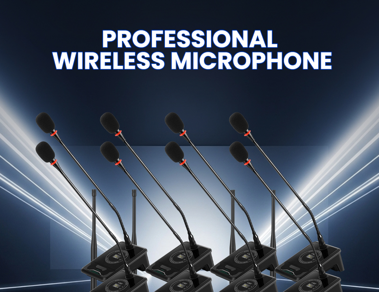 Desktop Mic UHF 8 Channel Meeting AA Battery Wireless Mic Work Range ...