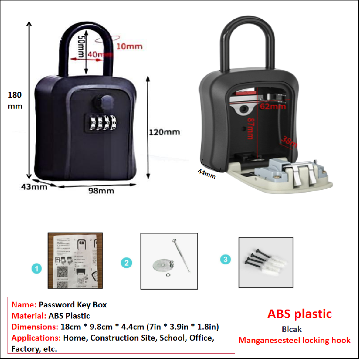 Portable key box Wall Mounted Keybox New Password storage box 4-Digit ...