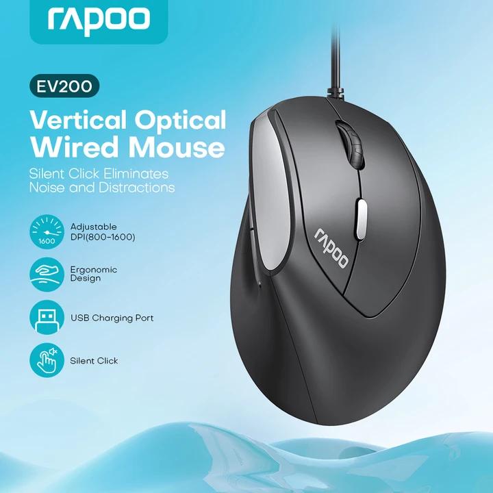 Rapoo EV200 Silent Vertical Optical Wired Mouse (Black) | Shopee ...