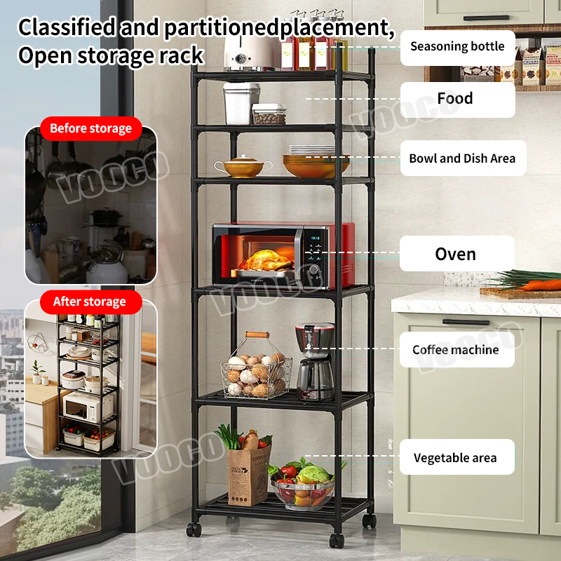 Black/White Kitchen Rack Organizer Rustproof Thicken Microwave Shelf ...