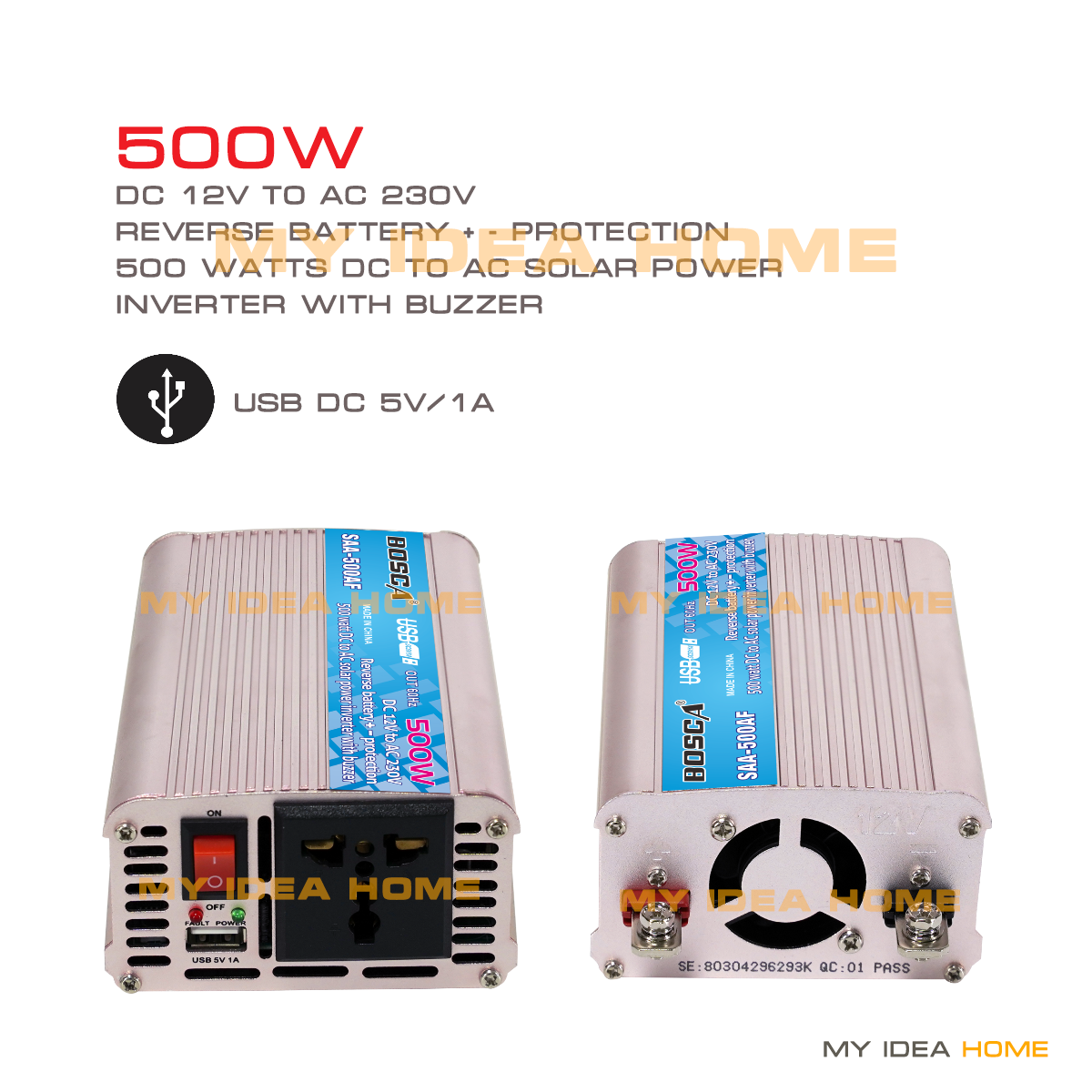 BOSCA Inverter 500w 1000w 1500W 2000W DC12V To AC 220-230V Car home ...
