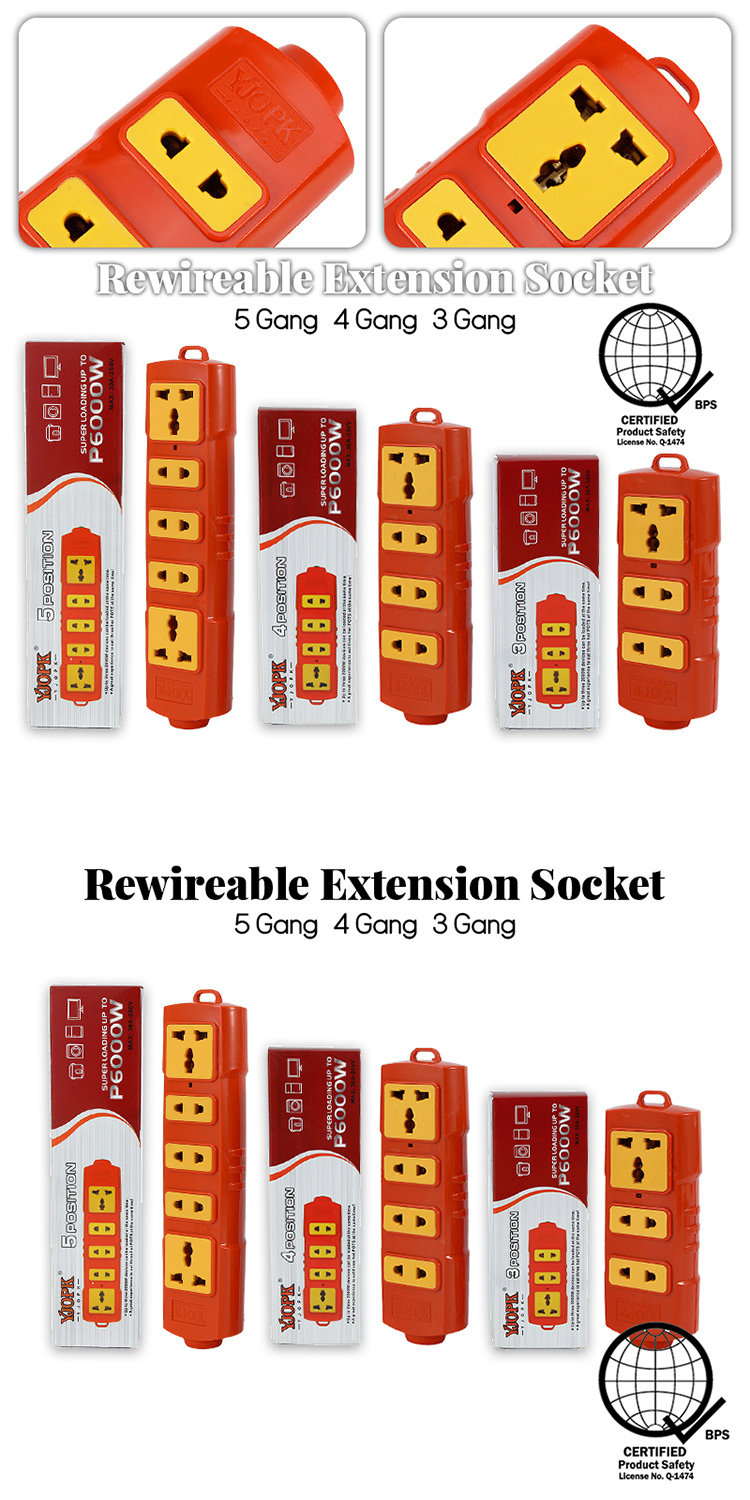 (Fast Delivery)Rewireable Extension Socket 3/4/5 Gang Rewireable Power ...