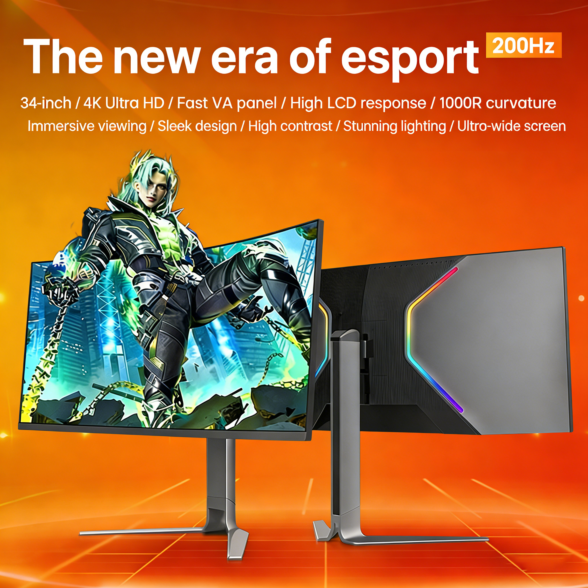 FPS 34 Inch Gaming IPS Monitor 4K 200HZ Curved with backlight 1ms ...