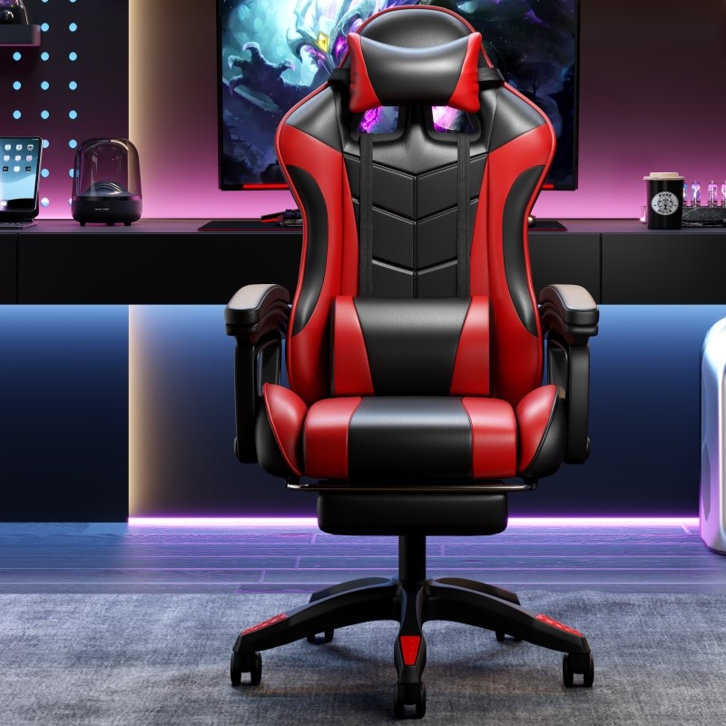 Leather Gaming Chair Ergonomic Office Chair With Foot Rest Lifting ...