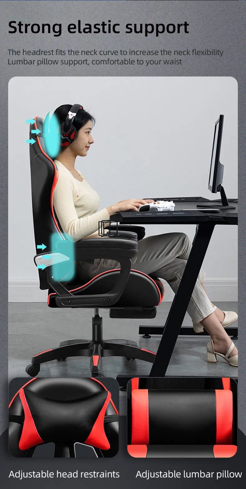 Leather Gaming Chair Ergonomic Office Chair With Foot Rest Lifting ...