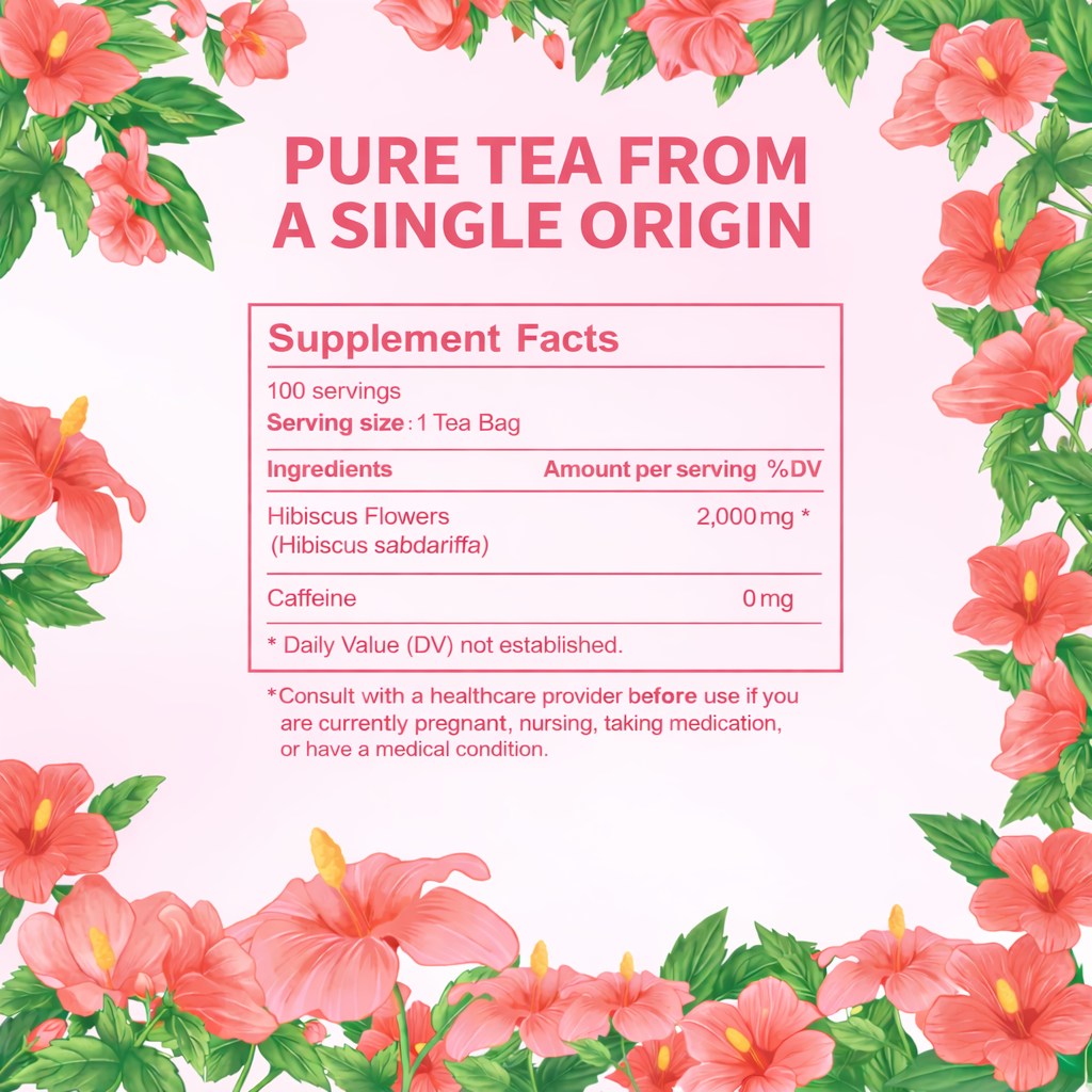 Hibiscus Tea 100 Tea Bags – Herbal Flower Tea, Naturally Caffeine Free ...