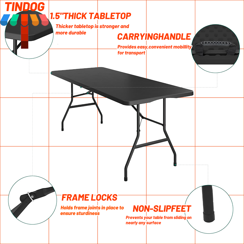 Foldable table Heavy Duty 4/5/6FT Plastic Table Portable long table for ...