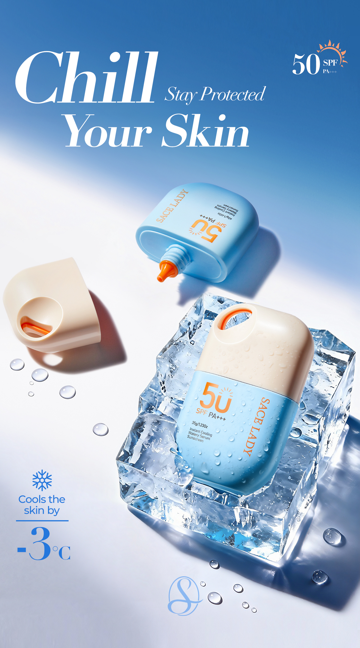 SACE LADY Instant Cooling Watery Serum Sunscreen SPF 50 PA+++ UVA/UVB ...
