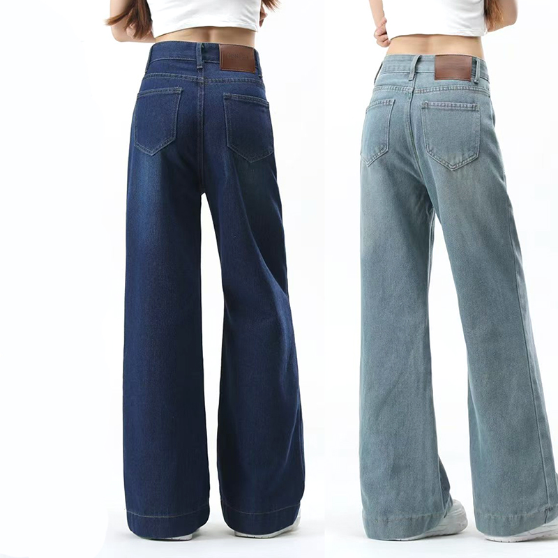 Korean Style High Waist Wide Leg Jeans for Women, Dark/Light Blue ...