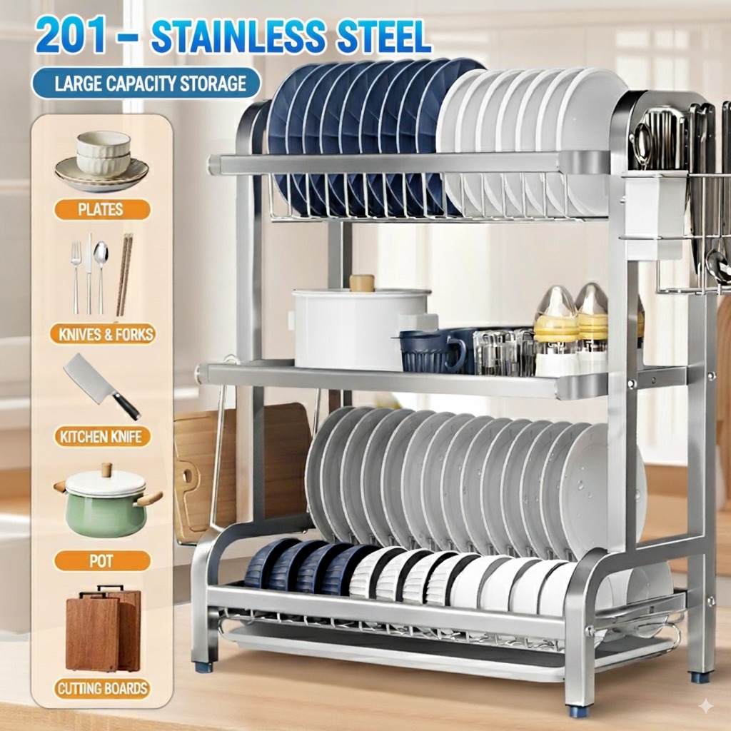 Life Dish Rack 304 Stainless Steel Dish Drying Rack for Kitchen Counter ...