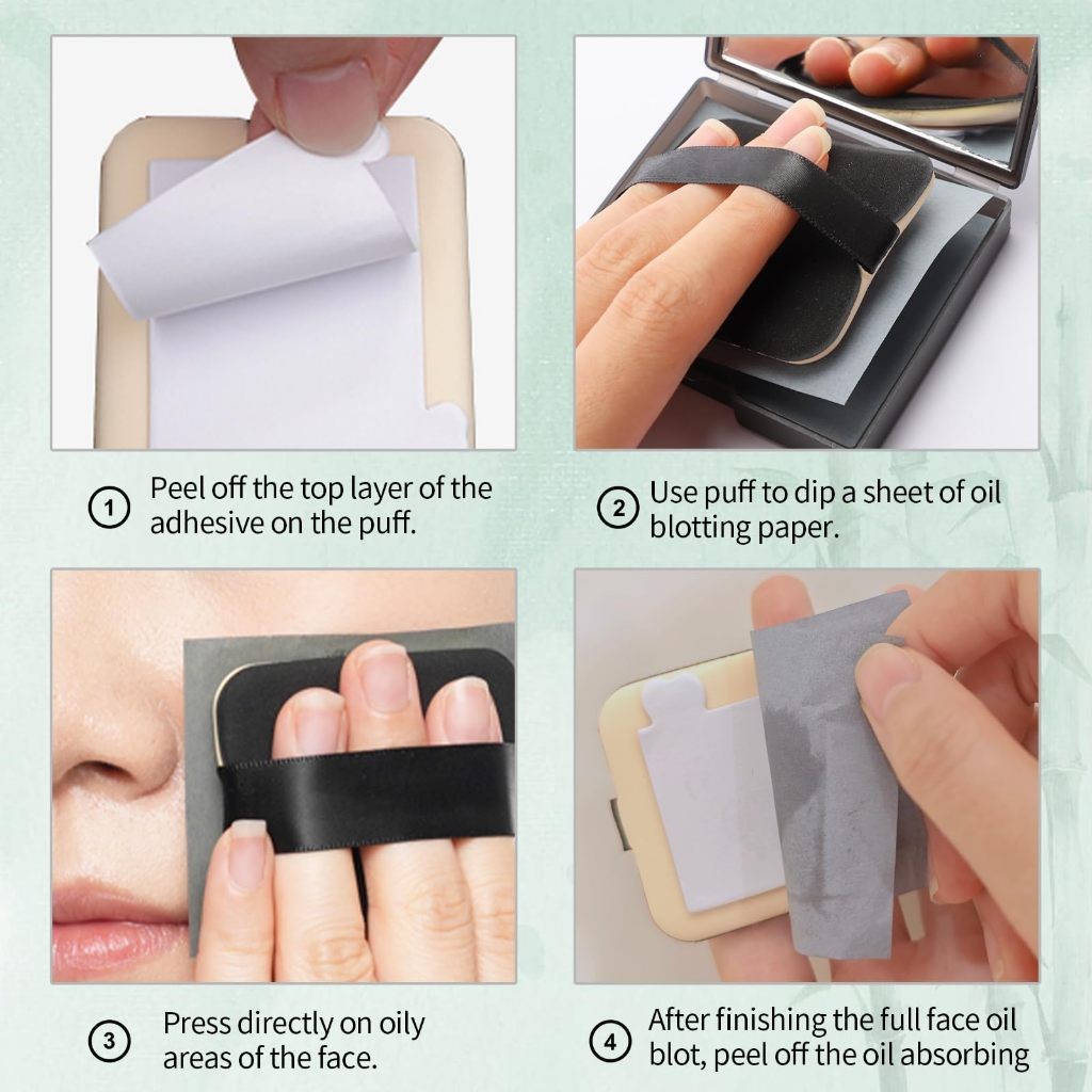 100Pcs Oil Control Paper with Powder Puff & Mirror-Long-Lasting Facial ...