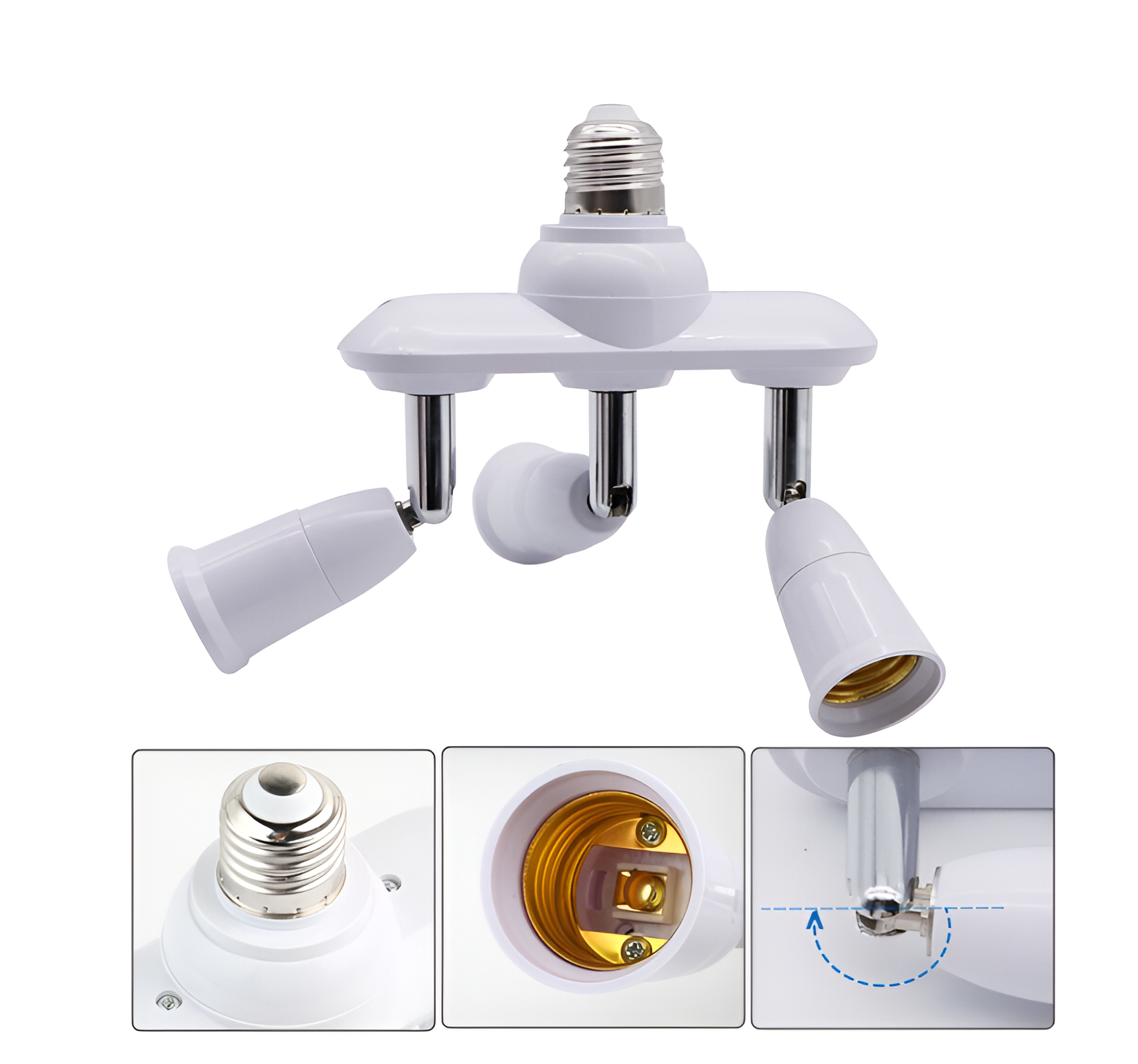 E27 E26 Light Bulb Socket Splitter Adapter LED Lamp Holder Adjustable ...