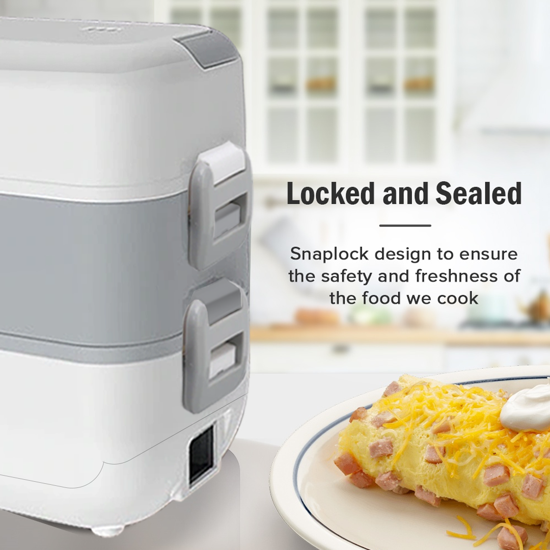 Hug Portable Electric Lunch Box Heating Double Layer Stainless Cooking ...