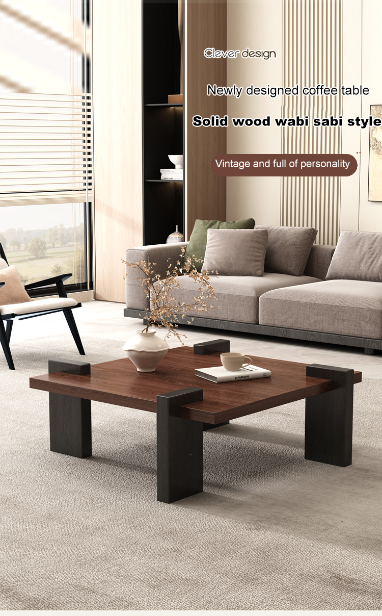 F&G Wood Coffee Table Square Tea Table Center Table with Modern Luxury ...