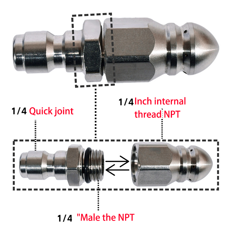 1/4'' Drain Unblocker Clean Spray Nozzle Powerful 5000PSI for Pipe Clog ...