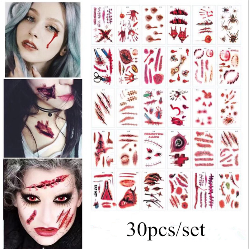 30Pcs Halloween Temporary Tattoo Scar Sticker Waterproof Realistic Fake ...