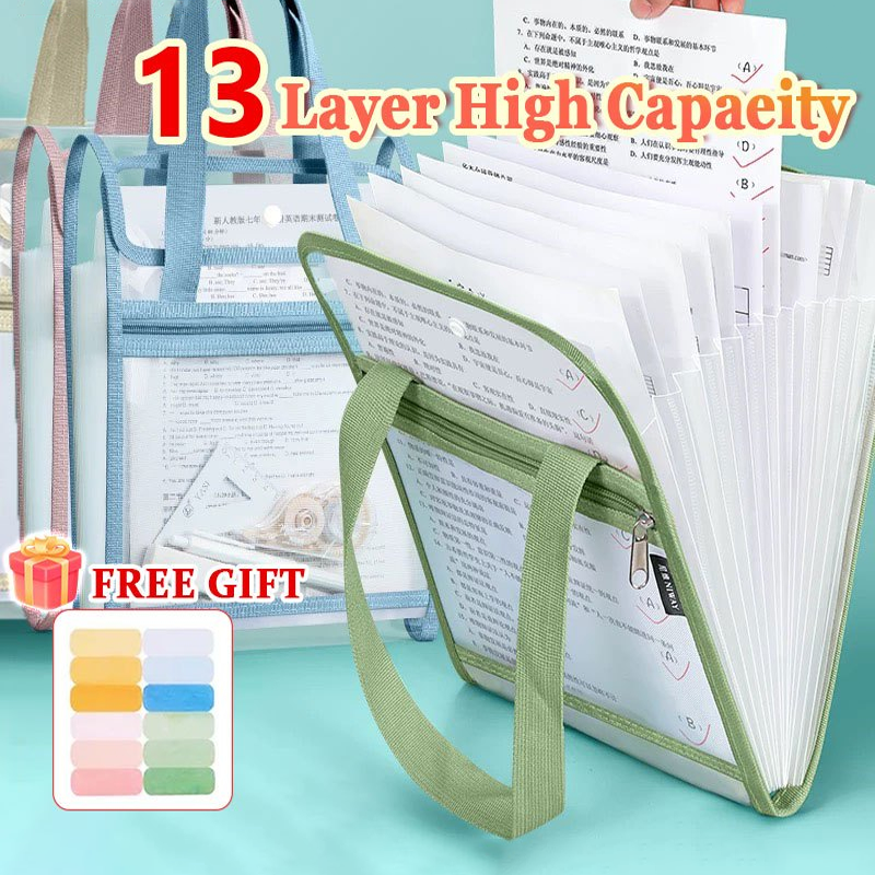 File Folder Organizer Expanding A4 Portable Handle Zipper Document Bag ...