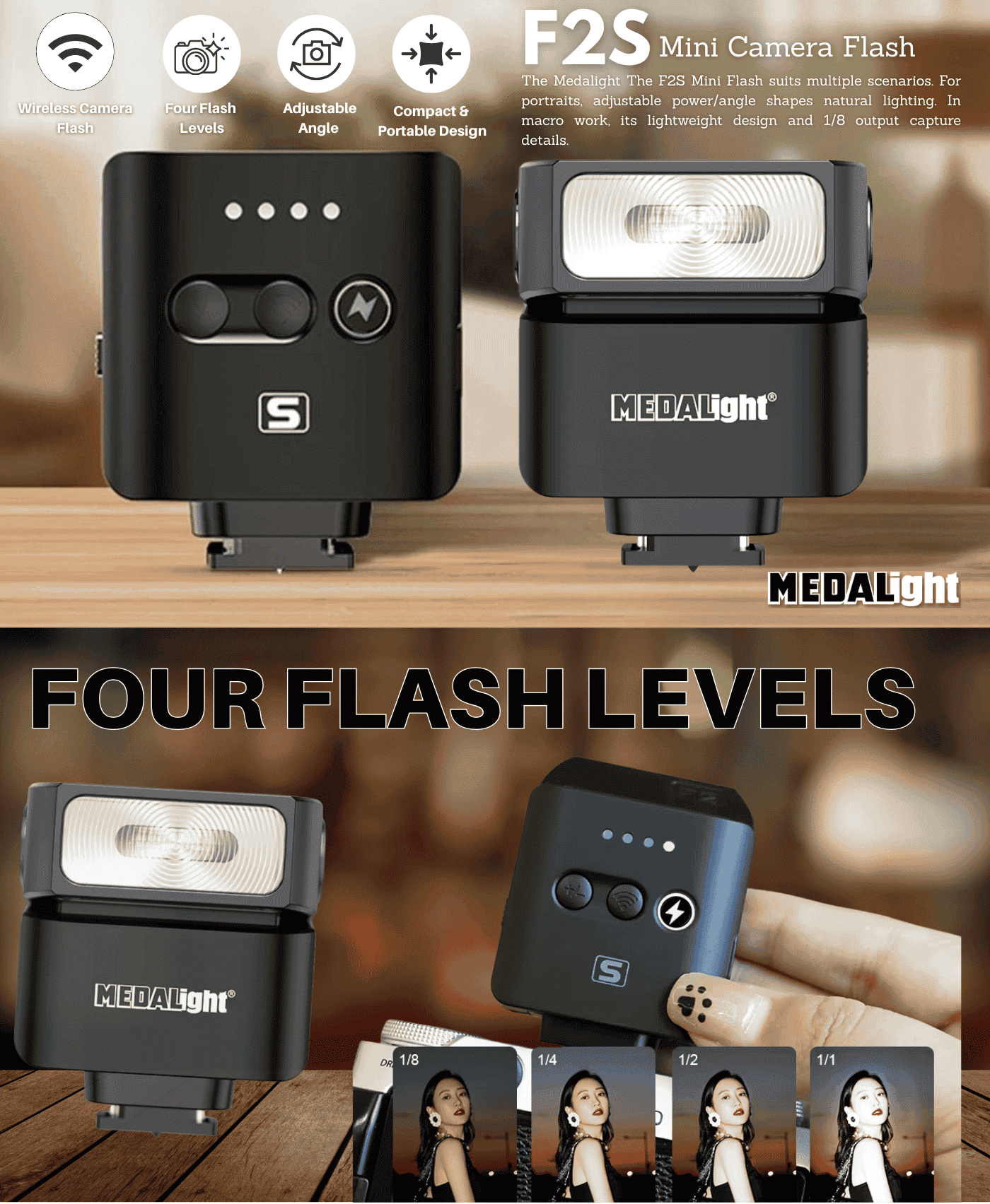 MEDALIGHT F2S Mini Camera Flash, Lightweight Wireless Off-Camera ...