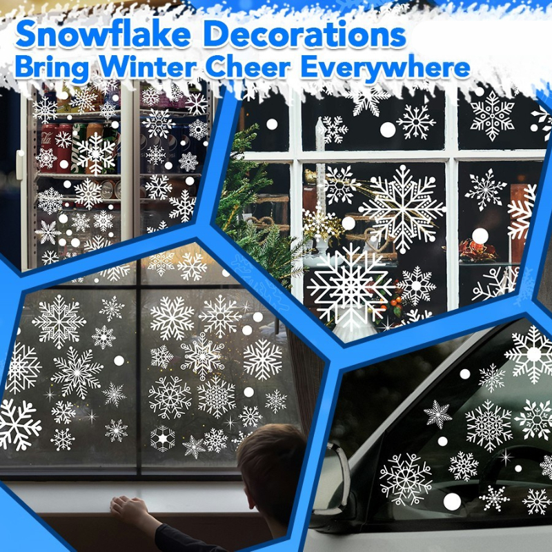 60pcs Large Snowflake Stickers Christmas Glass Window Sticker Clings ...