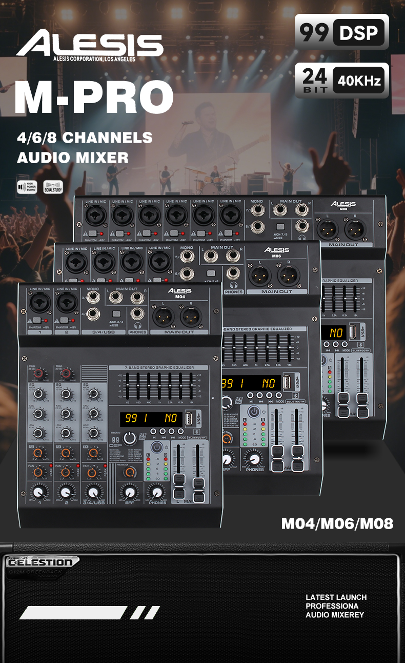 ALESIS M04/M06/M08 4/6/8 channel audio mixer, supporting audio devices ...