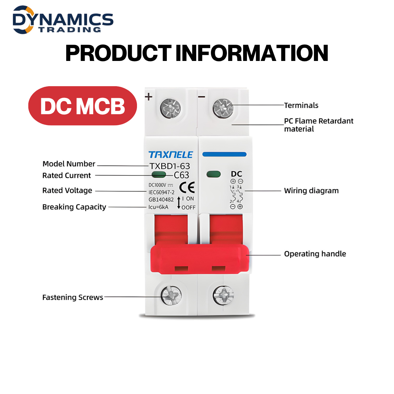 TAXNELE Reversible 2Pole DC Breaker 1000V 16A-125A Solar PV MCB ...