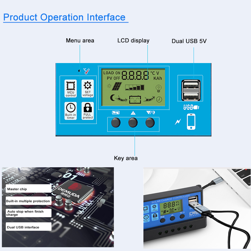 30A PWM Solar Charge Controller 12V/24V Battery Regulator with LCD ...