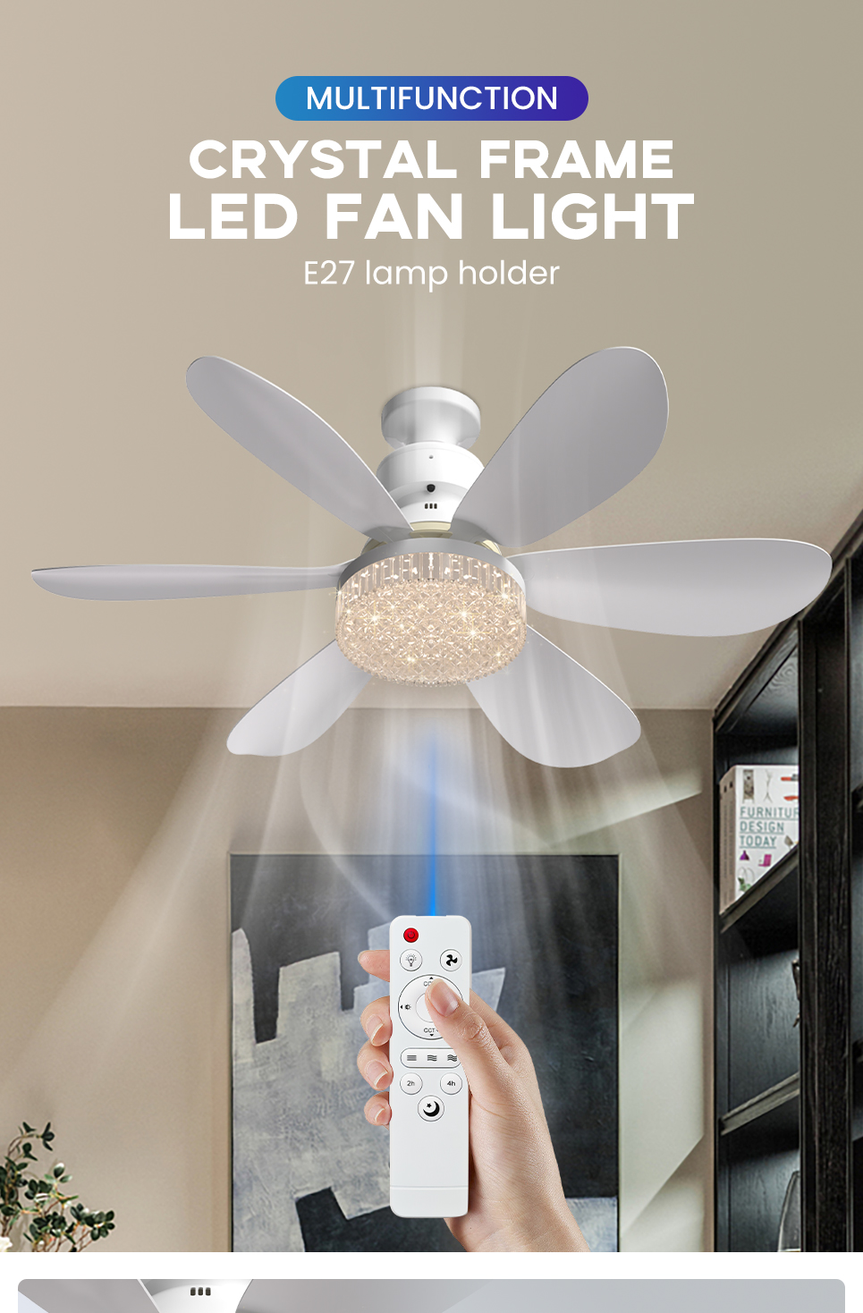 RONG RIVER 40W LED Crystal Ceiling Fan With Light Remote Control 3 ...
