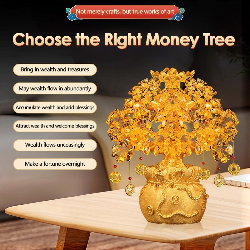 Feng Shui Crystal Money Tree Lucky Tree Money Bag Tree Bonsai Wealth ...