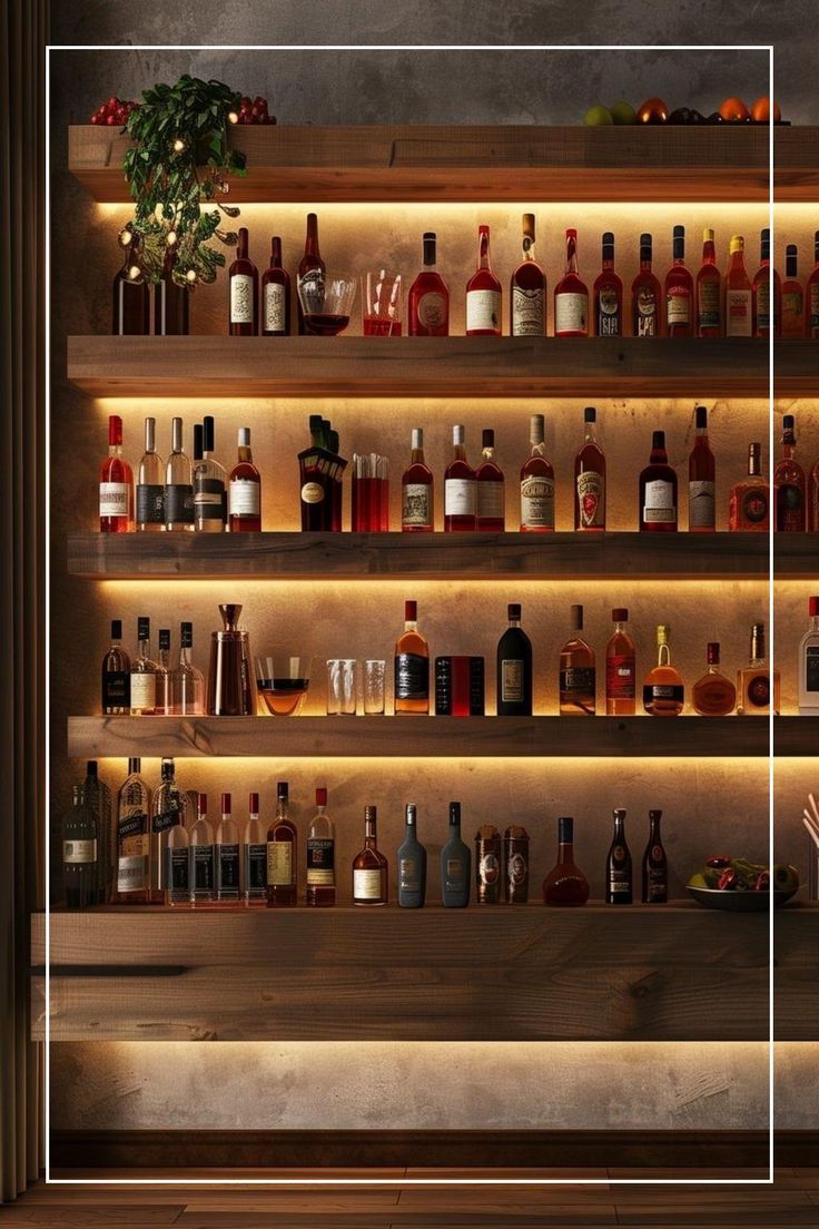 three (3) layers bar counter solid floating wooden shelves coffee ...