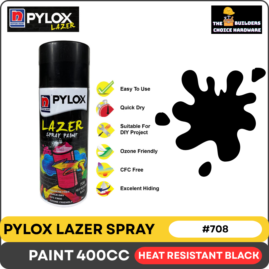 PYLOX #708 HEAT RESISTANT BLACK ORIGINAL LAZER SPRAY PAINT 400CC ...