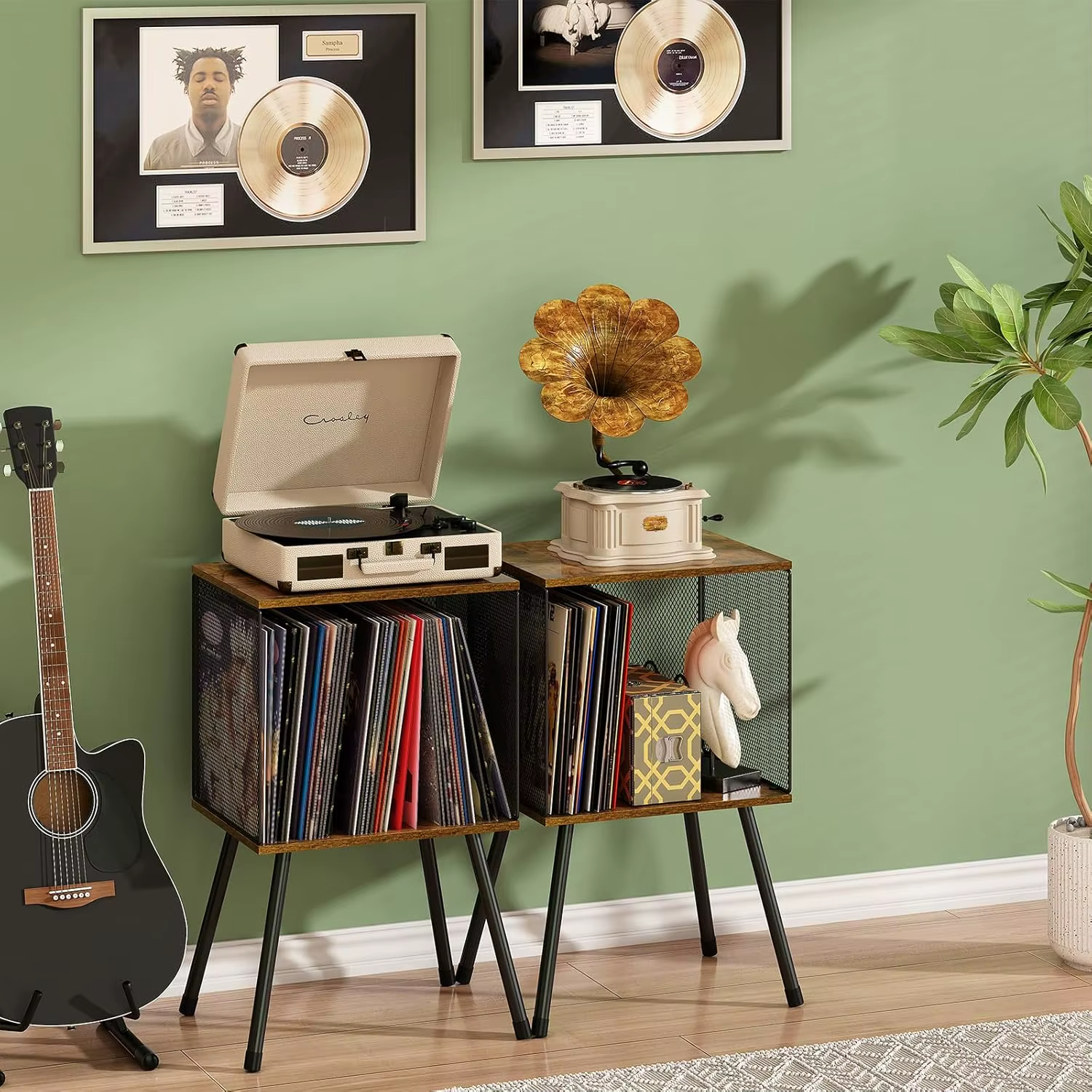 Vinyl Record Player Floor Storage Racks Record Stand Wooden Turntable ...