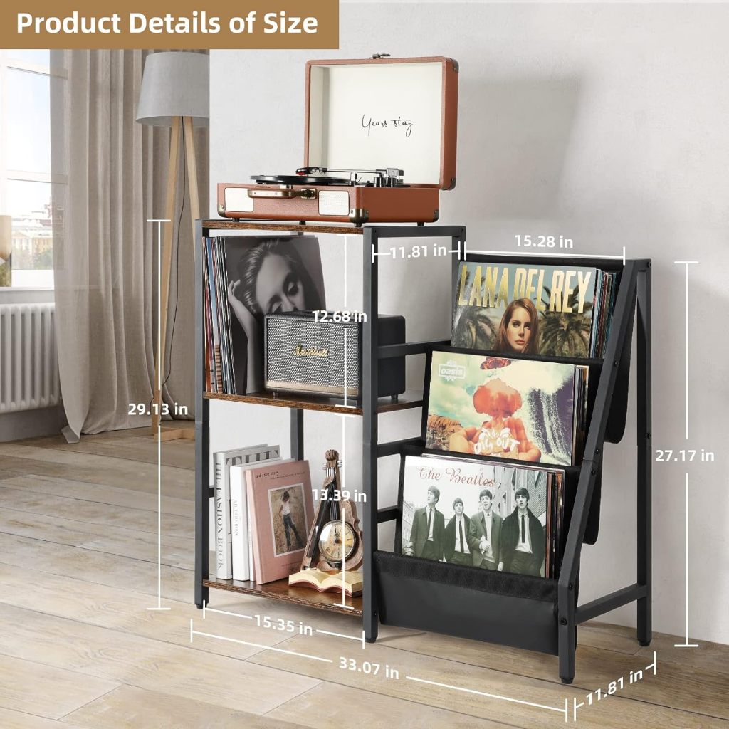 Vinyl Record Player Floor Storage Racks Record Stand Wooden Turntable ...