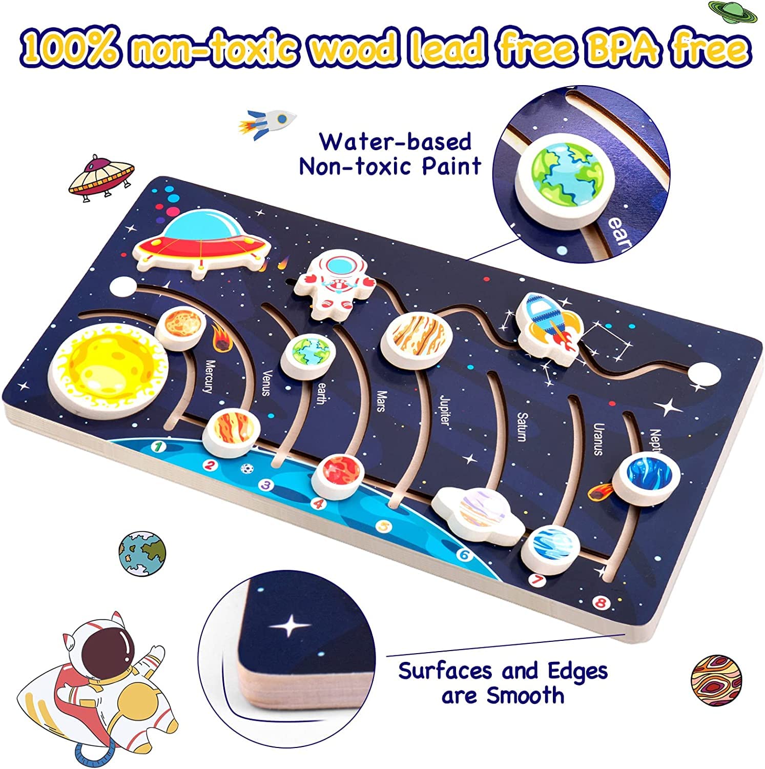 Wooden 8-Planets Outer Space Solar System Jigsaw Puzzle Cognition Board ...