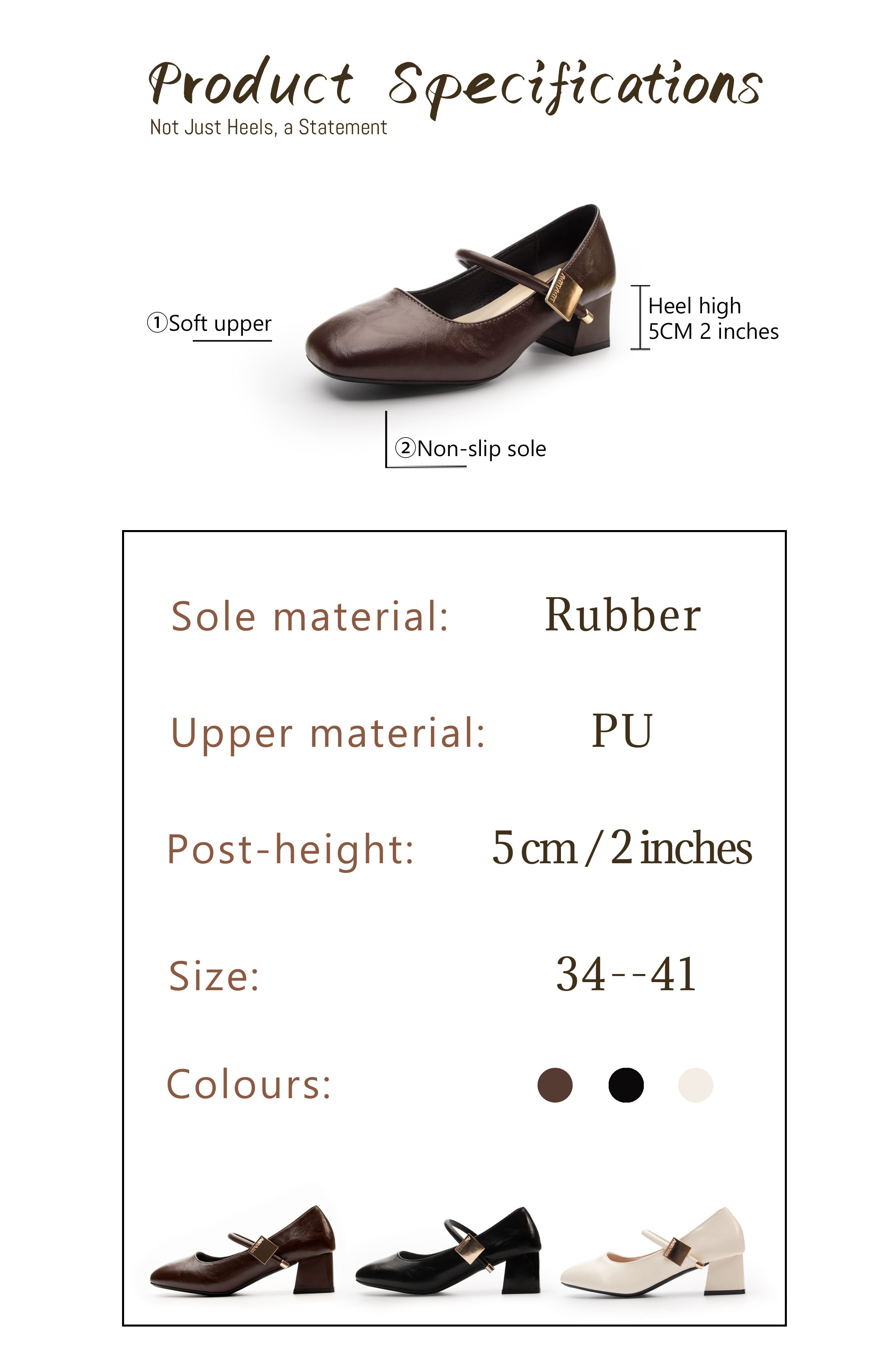VONICA Brown Mary Jane Shoes with Heels for Women Office Pump | Shopee ...