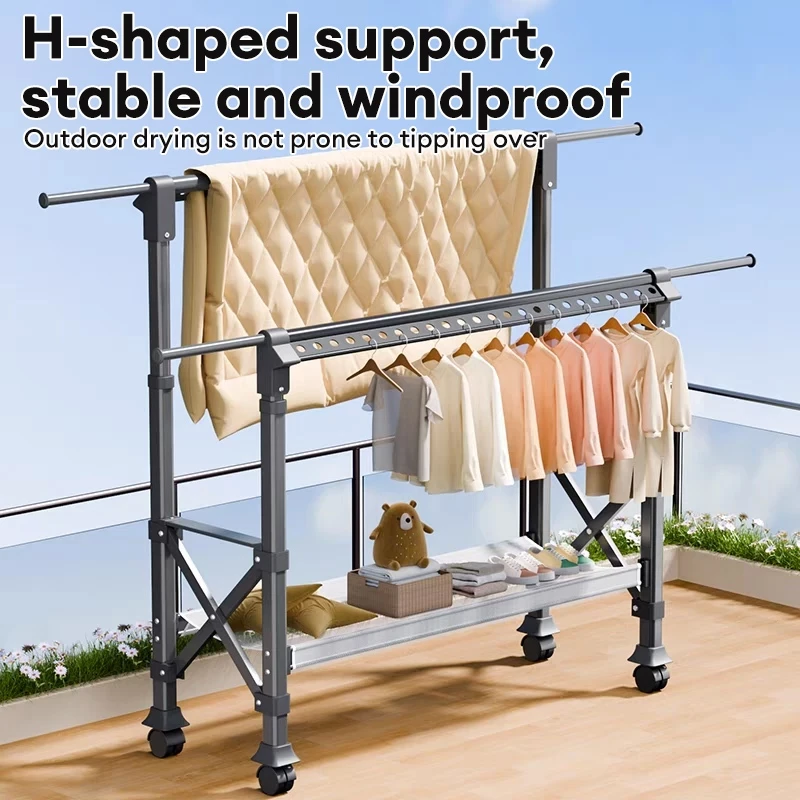 Life Extendable Clothes Drying Rack with Wheel Foldable Heavy Duty ...