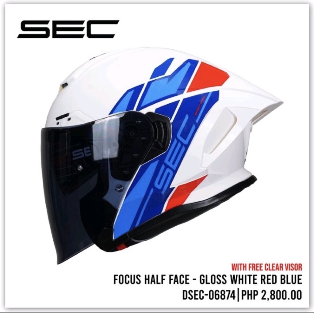 sec focus half face dual visor helmet with FREE CLEAR LENS | Shopee ...