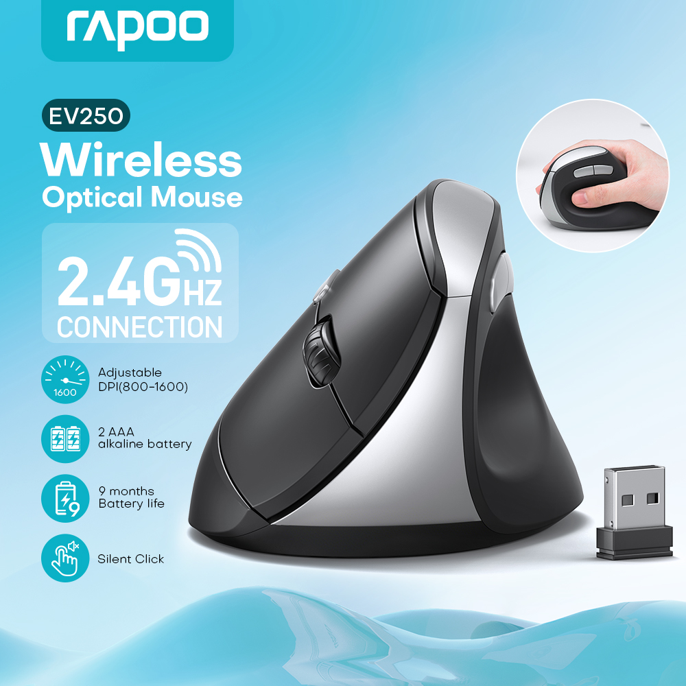 Rapoo EV250 Silent Wireless Optical Ergonomic Vertical Mouse | Shopee ...