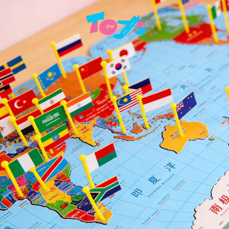 Gift Set Wooden knowledge Of The World Map Board Flags Early Education ...