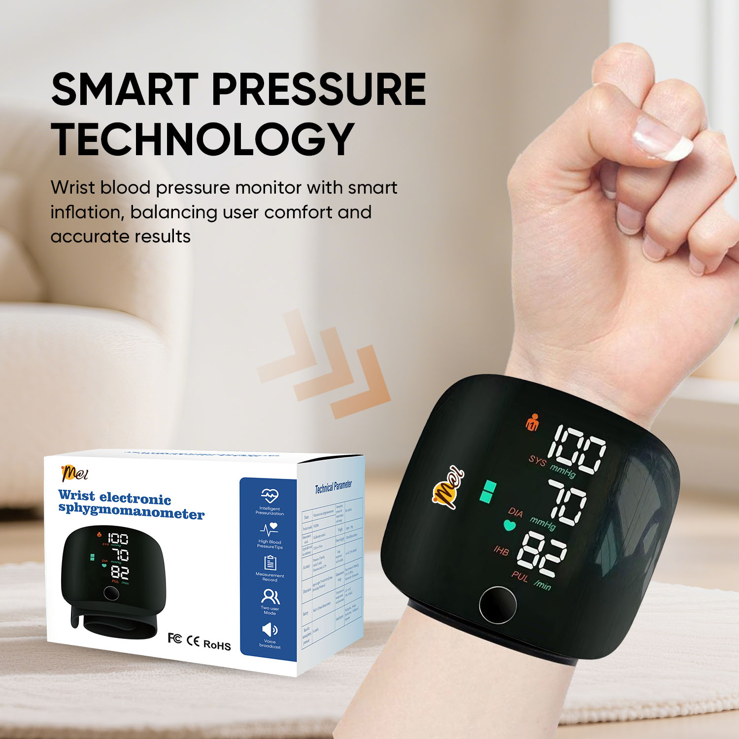 Rechargeable Blood Pressure Digital Monitor LED Display USB Charging ...