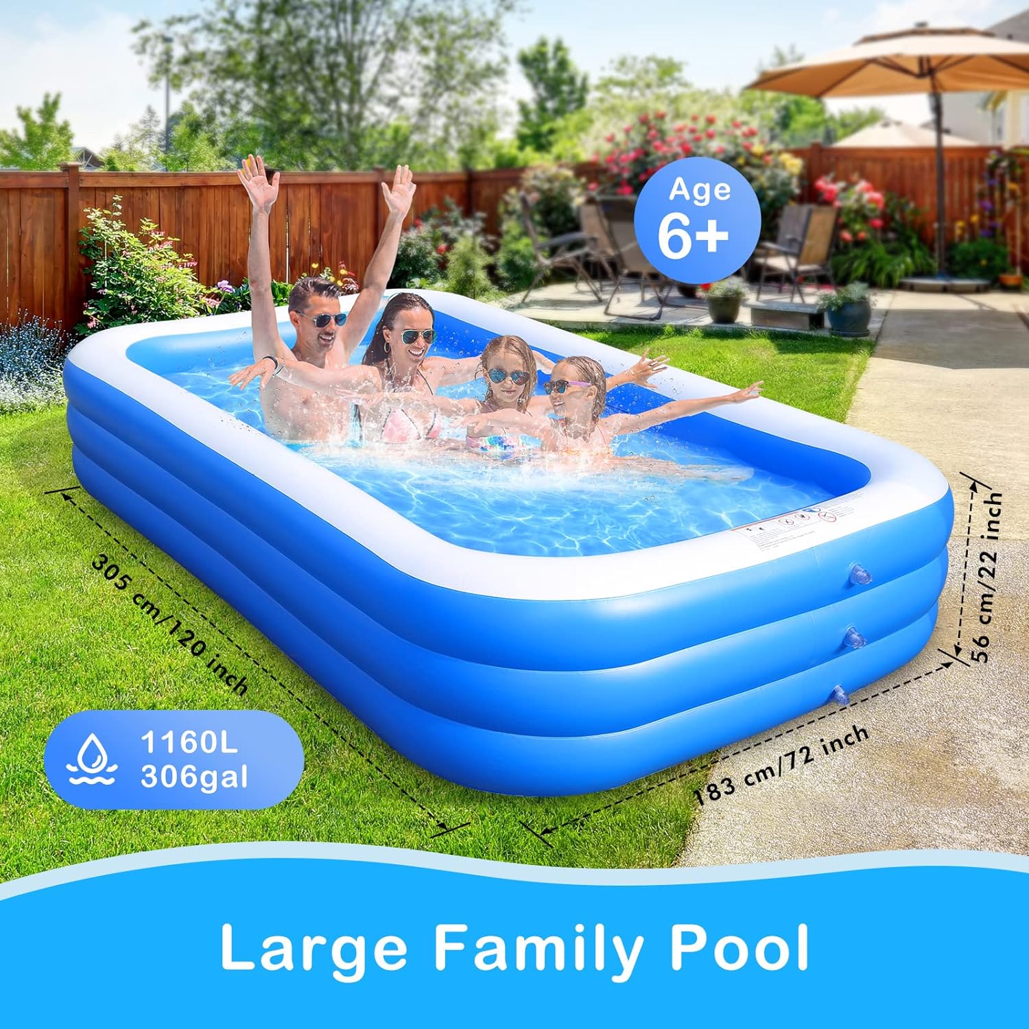 Inflatable Swimming Pool Kids Family Big Size Up to 300CM with FREE ...