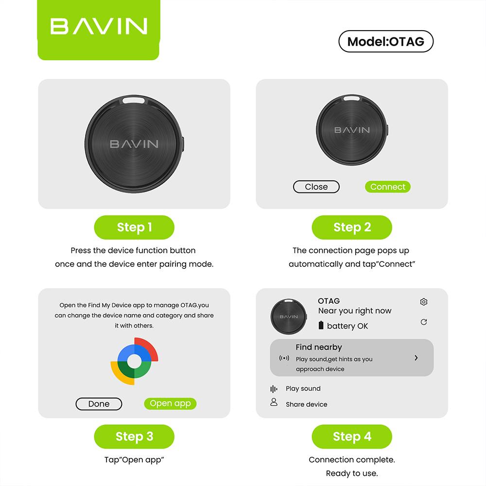 BAVIN OTAG Smart Wireless Bluetooth Locator Finder w/ Lanyard & Built ...