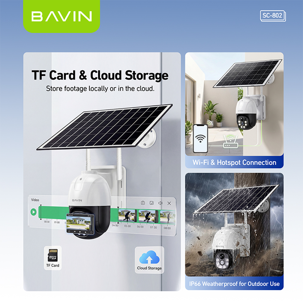 BAVIN SC802 / SC803 Solar-Powered Outdoor Pan Wireless Security CCTV ...