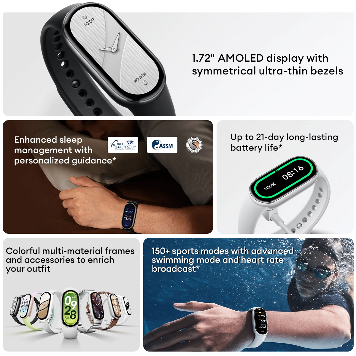 Xiaomi Mi Smart Band 10 (2025) - Smartwatch,1,72 AMOLED-scherm, 21 dagen batterijduur, 150 sportmodi, 5 ATM waterdicht, 24/7 hartslag- & SPO₂- monitoring, slaapanalyse, HyperOS 2 | Zwart (Roze