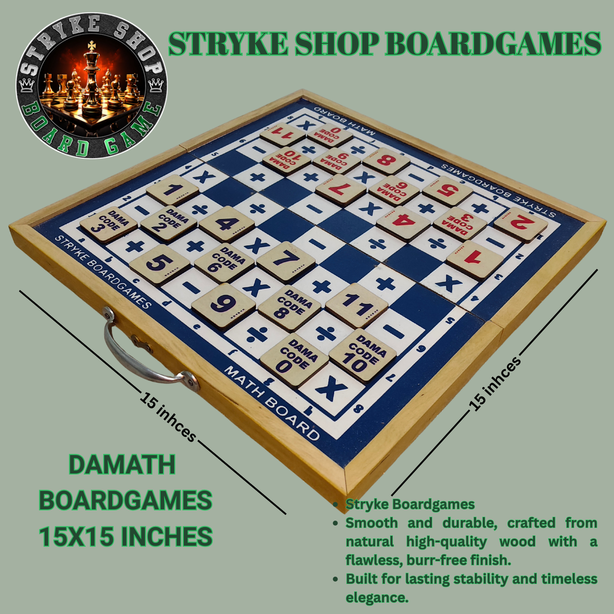 Premium Wooden Damath Board – Educational Math & Strategy Game ...