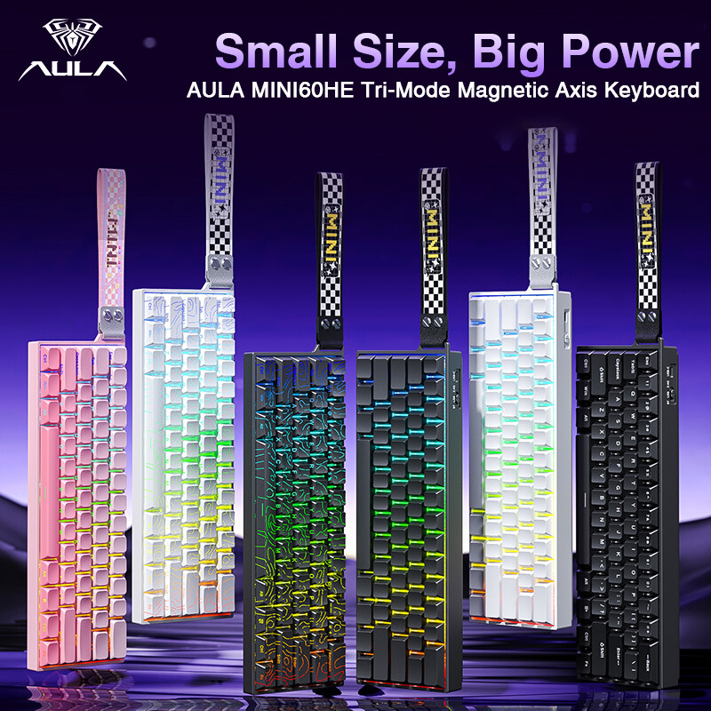 [AULA SALE] AULA MINI 60HE Tri-mode RT Keyboard 0.01mm RT RGB Backlight ...