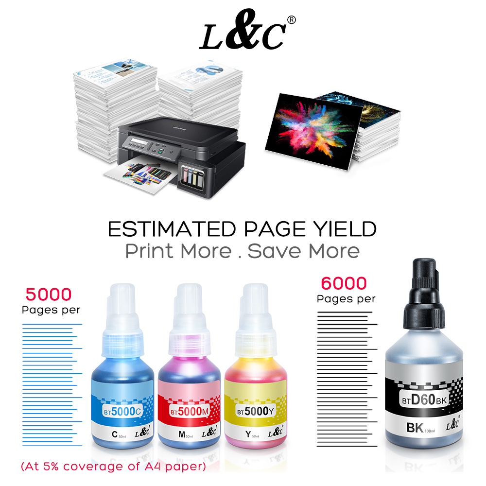 L&C Ink BTD60 108ML BT5000 CMY 50ML Ink For Printer DCP-T720DW DCP-J100 ...