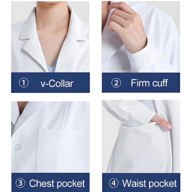 Lab Gown Unisex Lab Coat Long Sleeve White Laboratory Clothing Medical ...
