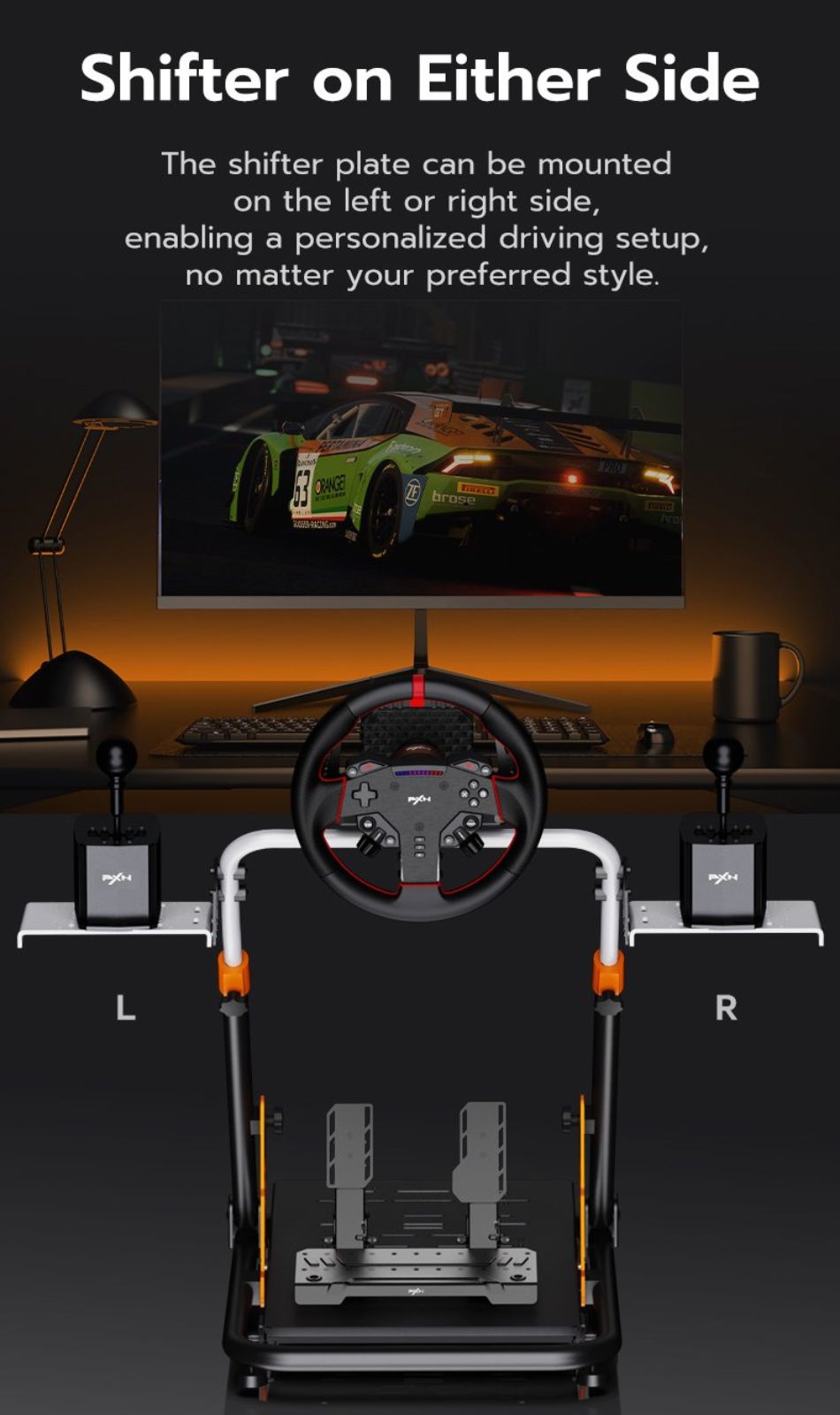 PXN A11 Gaming Racing Wheel Foldable Stand Heavy‑Duty Adjustable Steel ...