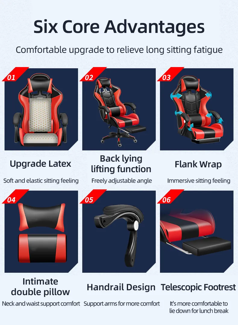 Leather Gaming Chair Ergonomic Office Chair With Foot Rest Lifting ...