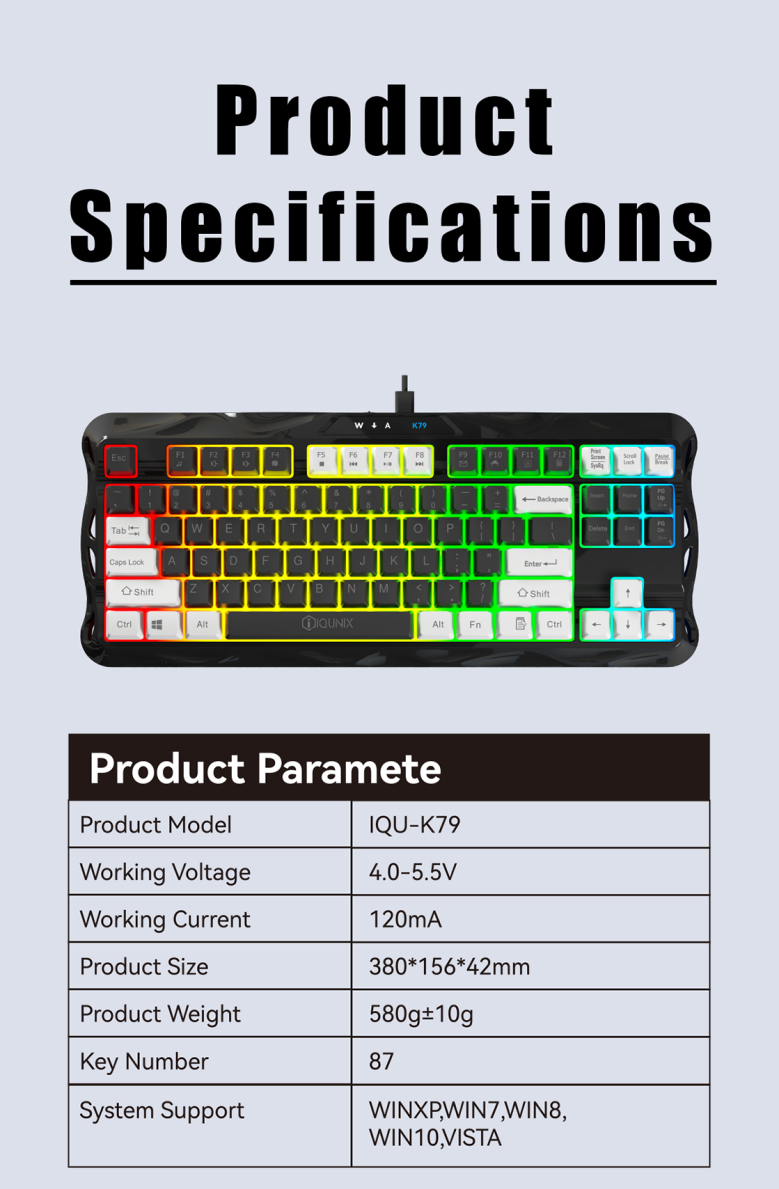 IQUNIX Wired Gaming Keyboard With Cool Cut Out RGB Lighting and Multi ...